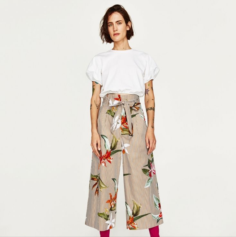 Zara high waist wide leg poplin trousers sz: XL